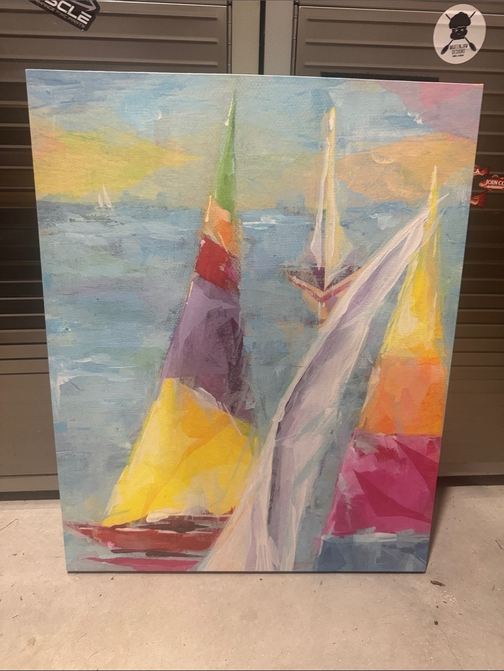 Colorful Sailboat Canvas Art - Yellow, Pink, Blue